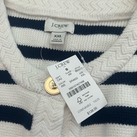 🆕 J. Crew | Blue + White Striped 100% Cotton Jacket Cardigan Sweater, NWT - Picture 5 of 6